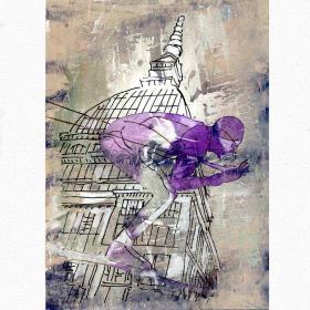 Angelo Rinaldi, Salto,Sognando le Olimpiadi, tecnica mista su cartoncino, 28,5x21, anno 2005, firmato