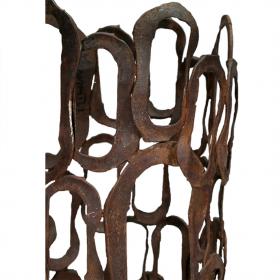 Angelo Rinaldi, "Abbracci", tavoloscultura in ferro battuto, h.cm. 80, piano in cristallo cm. 130, anni '60