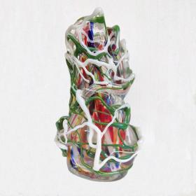 Angelo Rinaldi, Liane, Vaso Scultura in vetro soffiato di Murano, vetri policromi a rilievo e sommersione di pasta di vetro policroma, h. cm.42x27x18, firmato e datato 1965